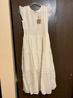 Blu Pepper Cream Smocked Bodice Tiered Maxi Dress